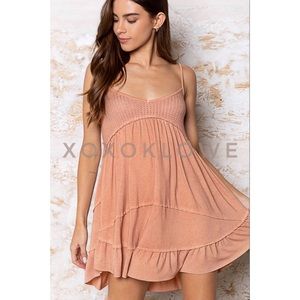 POL Terracotta Spaghetti Strap Ruffle Hem Mini Slip Dress